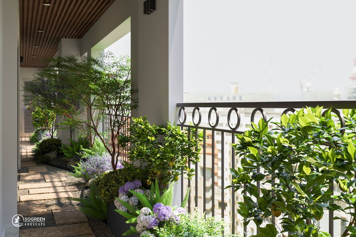 Góc khác của thiết kế sân vườn ban công màu sắc