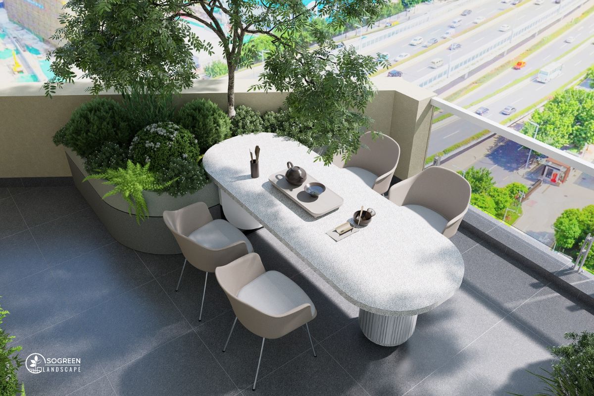 Sân Vườn Ban Công Kết Hợp Bàn Ăn Ngoài Trời