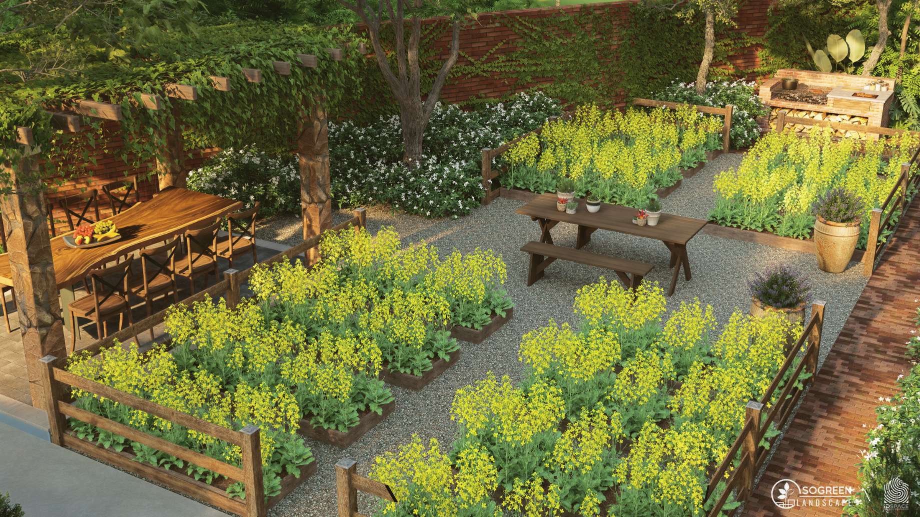 Tổng thể vườn rau trong thiết kế cảnh quan sân vườn biệt thự