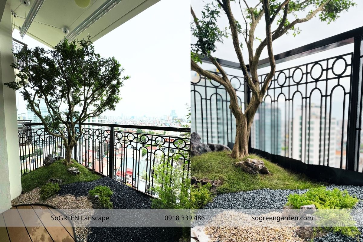 Mẫu tiểu cảnh ban công đơn giản nhưng tinh tế