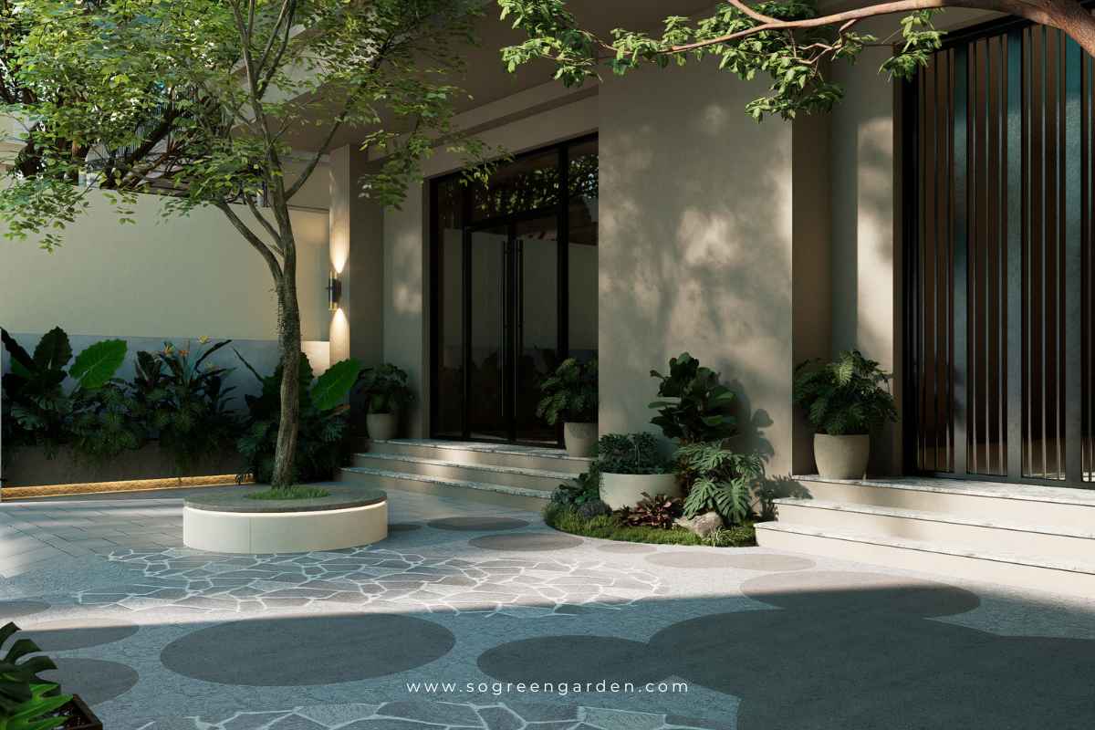 Mẫu thiết kế sân vườn đẹp phong cách hiện đại.